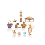 Collection of small Continental objects of virtue including a French gilt metal scent bottle painted