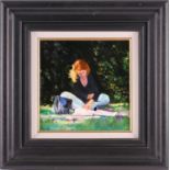 Graham Elliott (contemporary), 'Reading in the Shade, Victoria Embankment Gardens, London', oil on