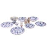 Meissen blue onion pattern, comprising 2 x dinner plates, 2 x soup bowls and 2 x side plates and a