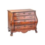 An early 19th-century Dutch marquetry inlaid mahogany bombe commode chest of four long drawers