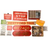 A good collection of enamel bus signs, mid-20th century and later, together with a painted wood