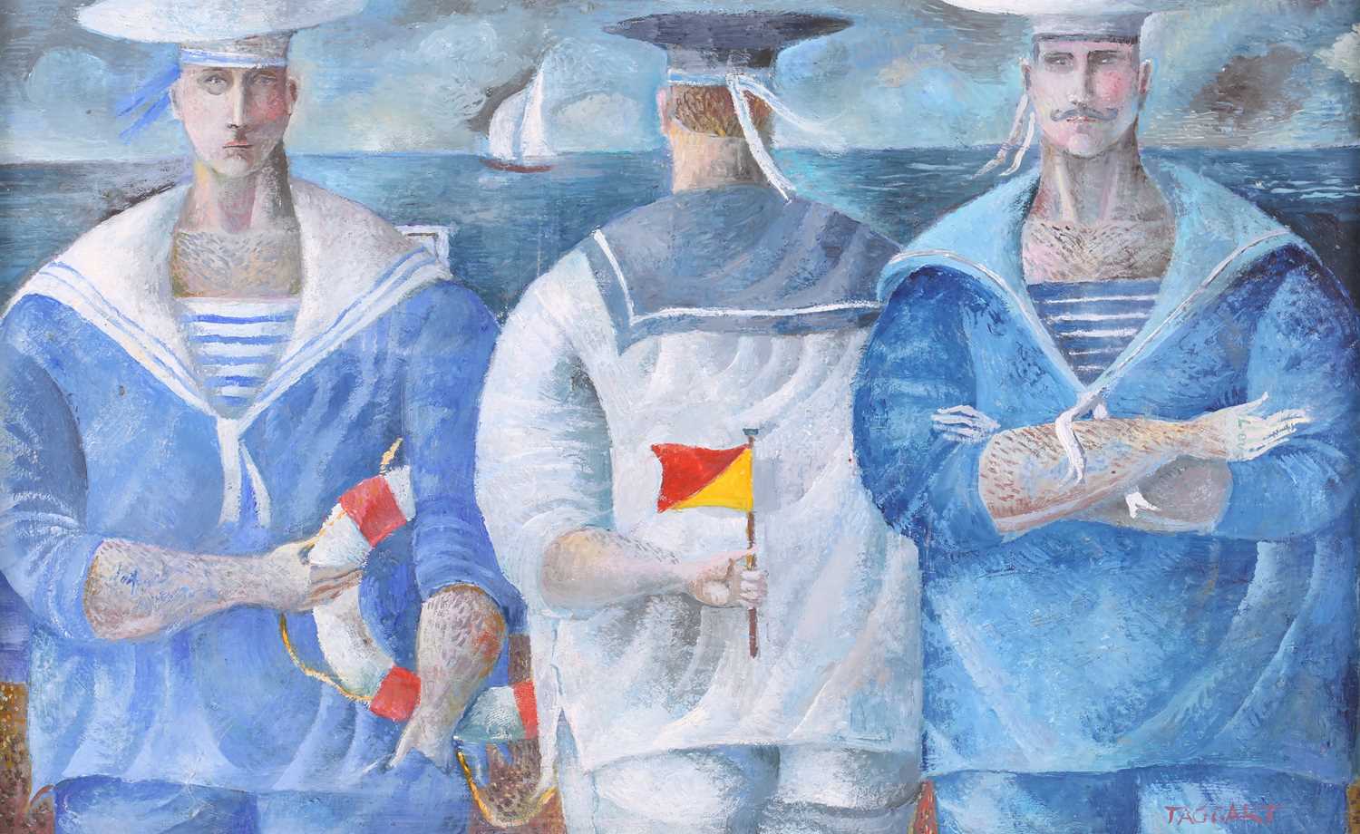 Elizabeth Taggart (b.1943) British, Sailors, oil on board, signed to lower left corner, 16 cm x 25.5 - Image 2 of 7