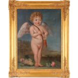 20th century school, a naive portrait of Cupid, oil on canvas, 75 cm x 55 cm in a gilt frame.No