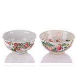 Two Chinese porcelain bowls, one decorated to the exterior with two birds on rockwork eyeing a