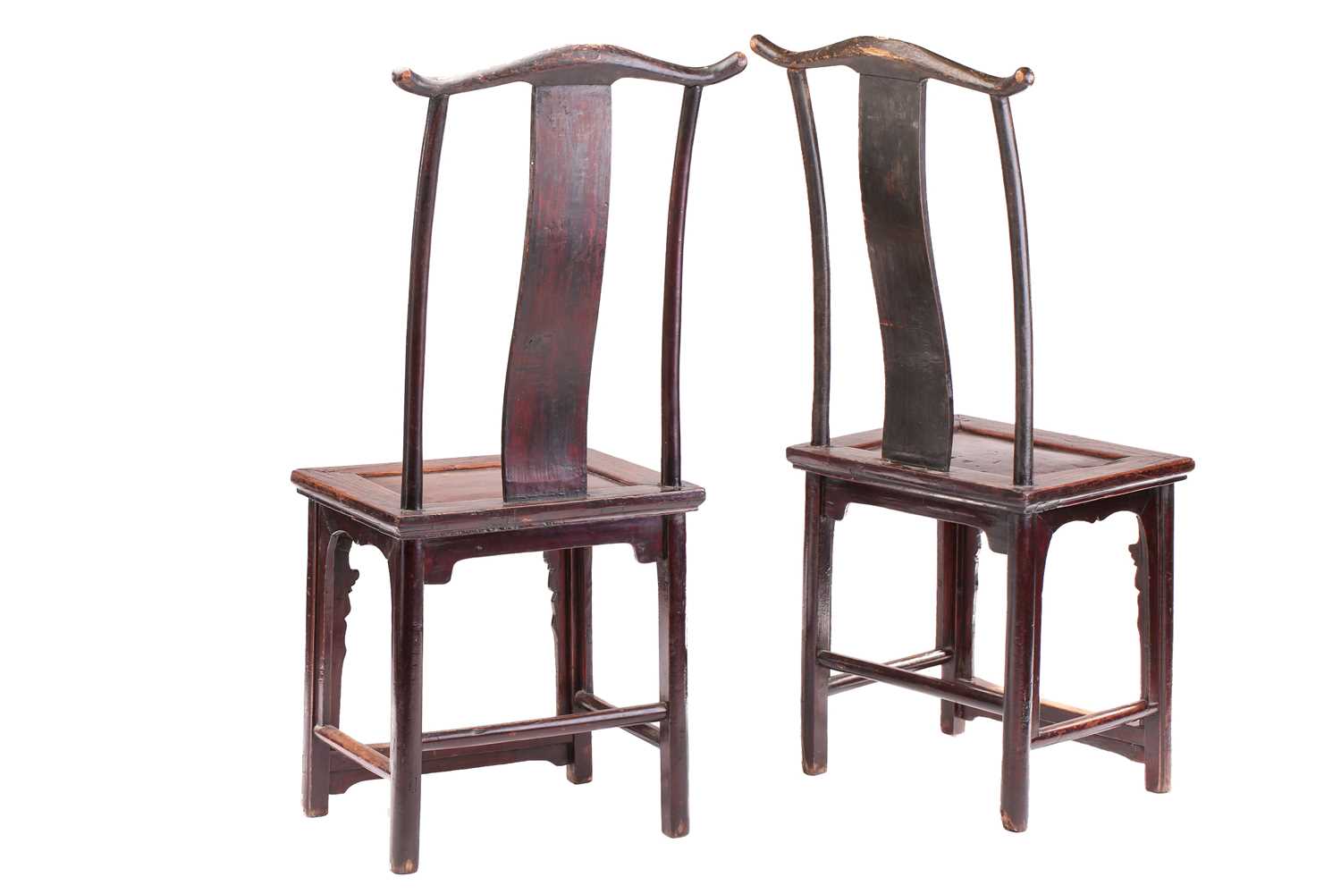 A pair of probably Northern Chinese elm wood (Yumu) "Official's Hat" side chairs, Qing Dynasty, 19th - Image 6 of 6