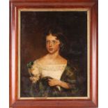 19th century school, portrait of a girl wearing a tartan shawl, unsigned oil on canvas, 72 cm x 55