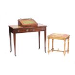 A late Victorian satinwood strung figured rosewood governess's desk with raised central section