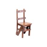 A Victorian golden oak gothic design metamorphic library chair/step with quatrefoil pierced bar