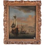 18th century British School, seascape with galleons and smaller ships in a harbour, oil on canvas,