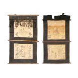 Two Chinese printed and hanging theatrical linen banners, both mid-20th century one bearing