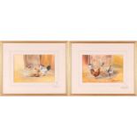 Keith Tovey (b.1932), a pair of studies of Cockerels and chickens, watercolour on card, each