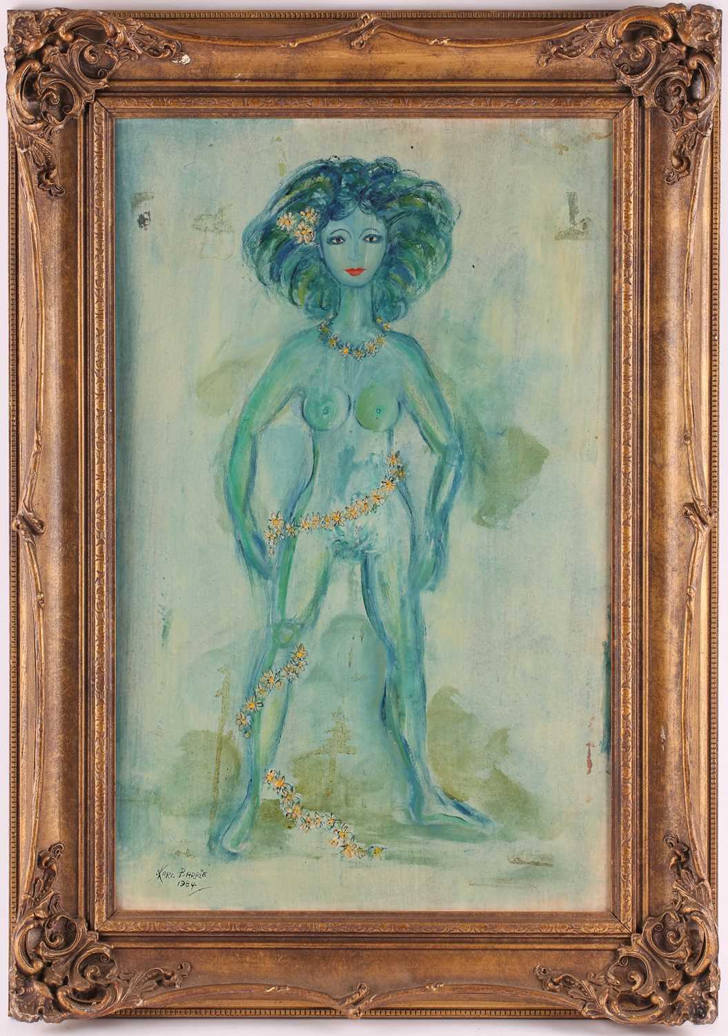 Karl Barrie (contemporary), portrait of a female nude, oil on panel, signed to lower left corner and