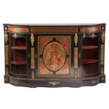 A Victorian ebonized and red tortoiseshell Boulle worked credenza. With a central cupboard door with