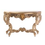 An 18th-century style Venetian carved, painted and parcel gilt serpentine console table, 20th