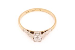A diamond solitaire ring, composed of an old-cut diamond approximately measures 3.8 x 3.8 x 2.7 mm