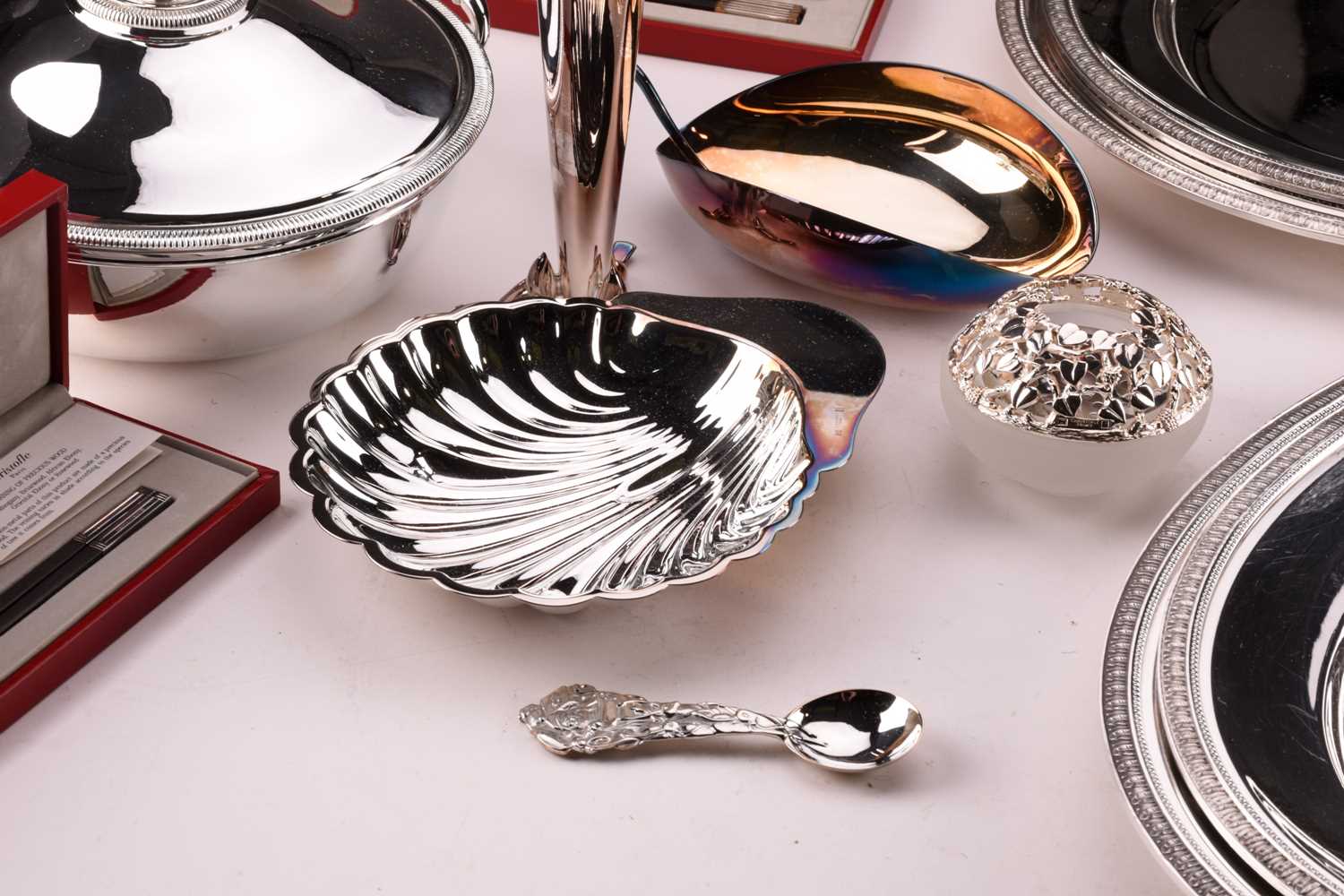 A quantity of Christofle electroplated wares, mostly boxed; and a pair of Christofle plated circular - Image 8 of 11