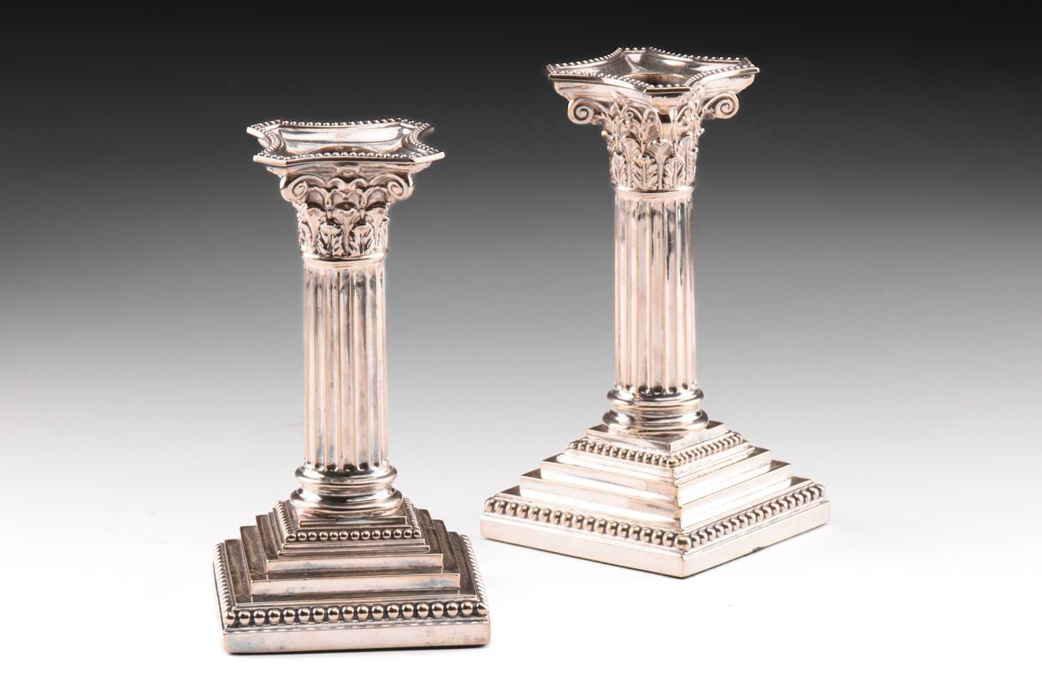 A pair of Edwardian Neo-Classical four-sconce silver plated candelabra with removable upper sections - Image 7 of 35