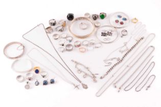 A collection of silver and white metal jewellery; to include examples of a single Cartier