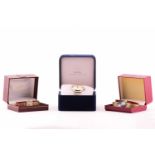 A group of three modern Rotary gold-plated wristwatches, all boxed. (3)