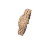 A Cartier Panthere steel and gold ladies quartz wristwatch, the silvered dial with polished and