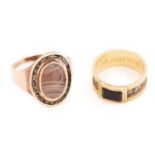 Two 19th-century gem-set mourning rings; to include an 18ct yellow gold ring comprising a