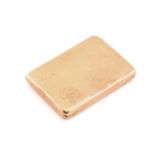 A 9ct yellow gold vesta case, a linear engine-turned pattern on both sides, hinged cover featuring a