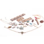 A garnet and paste jewellery set together with other items, including examples of a synthetic spinel