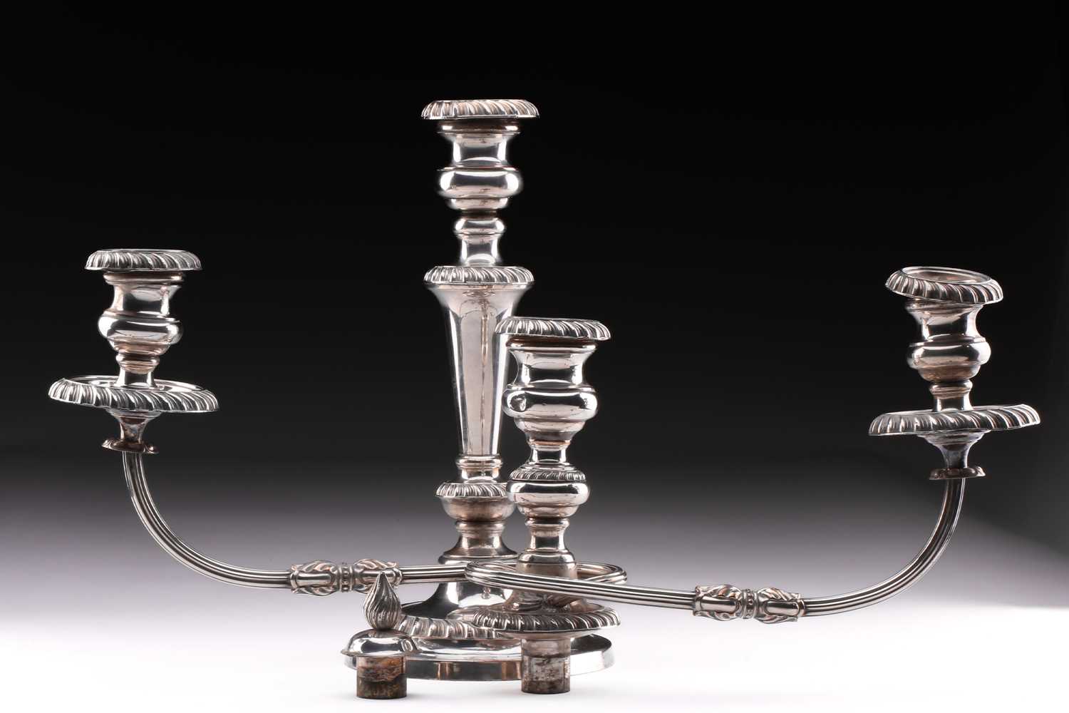 A pair of large silver plated two branch candelabra, the two scroll branches with detachable - Image 6 of 6