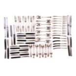 A canteen of Rattail pattern silver cutlery, comprising eight table forks, eight dessert forks,