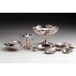 A silver comport with pierced bowl and foot, Sheffield 1910, 20.5cm diameter, a silver table