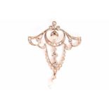 A pearl and diamond lavalier pendant, composes of graduated rose-cut diamonds set in open back
