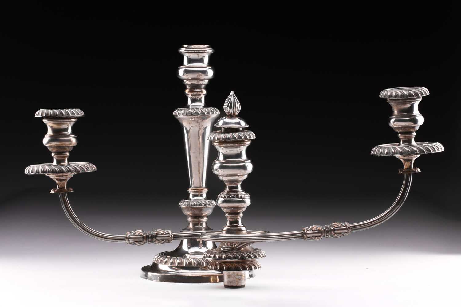 A pair of large silver plated two branch candelabra, the two scroll branches with detachable - Image 4 of 6