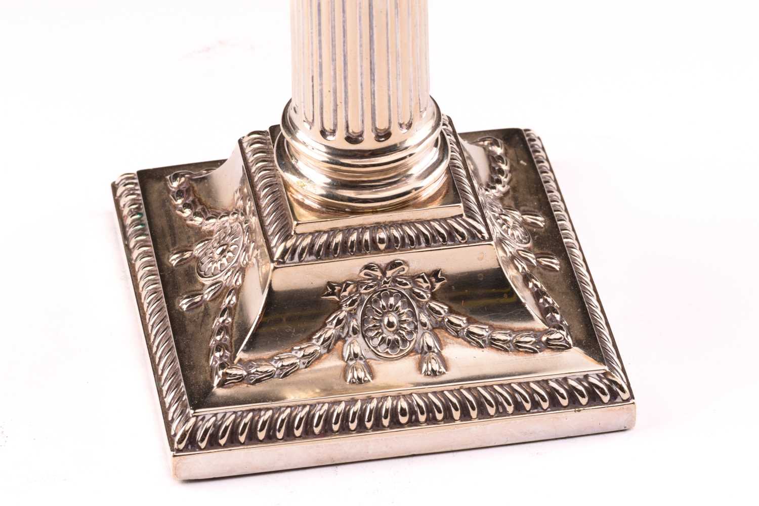 A pair of Edwardian Neo-Classical four-sconce silver plated candelabra with removable upper sections - Image 12 of 35