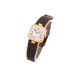 A Bueche Girod 18ct yellow gold ladies wristwatch, the white square dial with canted corners and