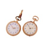 Two lady's enamel dial and enamel panelled pocket watches, the first being a Haas Neveux & Co