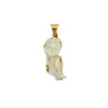 A carved opal pendant, comprises precious opal with a light background, displaying spectral play-