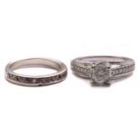 A diamond trellis engagement ring and a fitted enhancer guard; The engagement ring forms from one