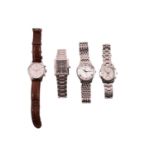 Four Tissot quartz gentleman watches, the first being a Tissot chronograph with a white dial in a