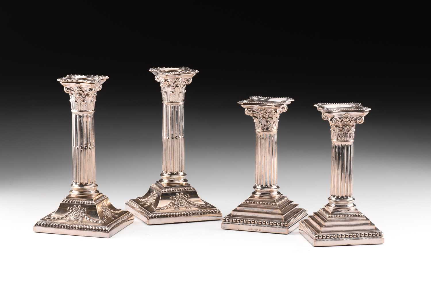 A pair of Edwardian Neo-Classical four-sconce silver plated candelabra with removable upper sections - Image 6 of 35