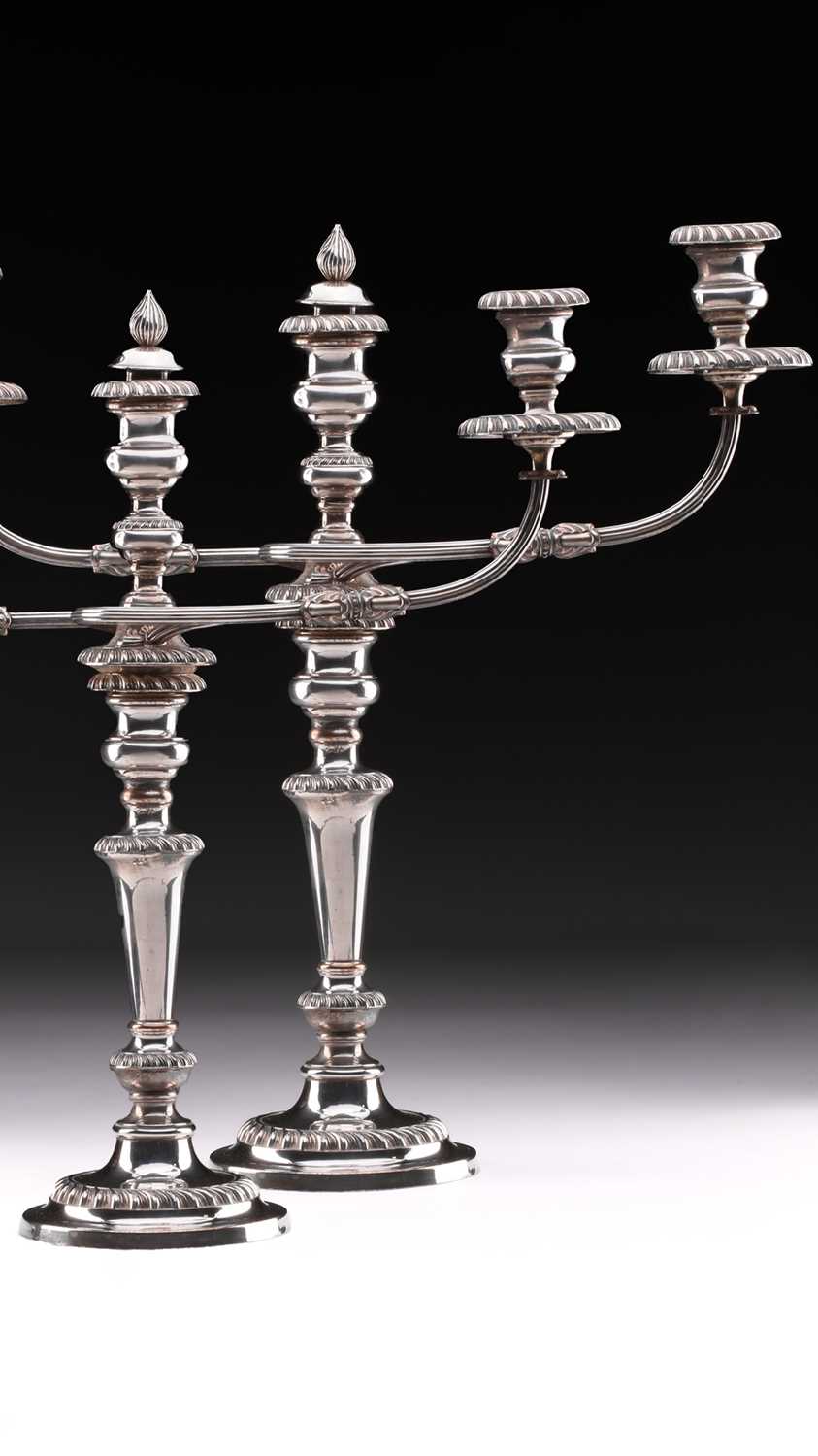 A pair of large silver plated two branch candelabra, the two scroll branches with detachable - Image 2 of 6