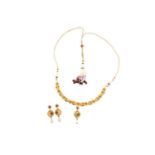 A bridal suite set with polychromatic stones in yellow precious metal; to include a necklace with