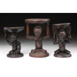 Two Tabwa caryatid stools, Democratic Republic of Congo, carved as kneeling females supporting a