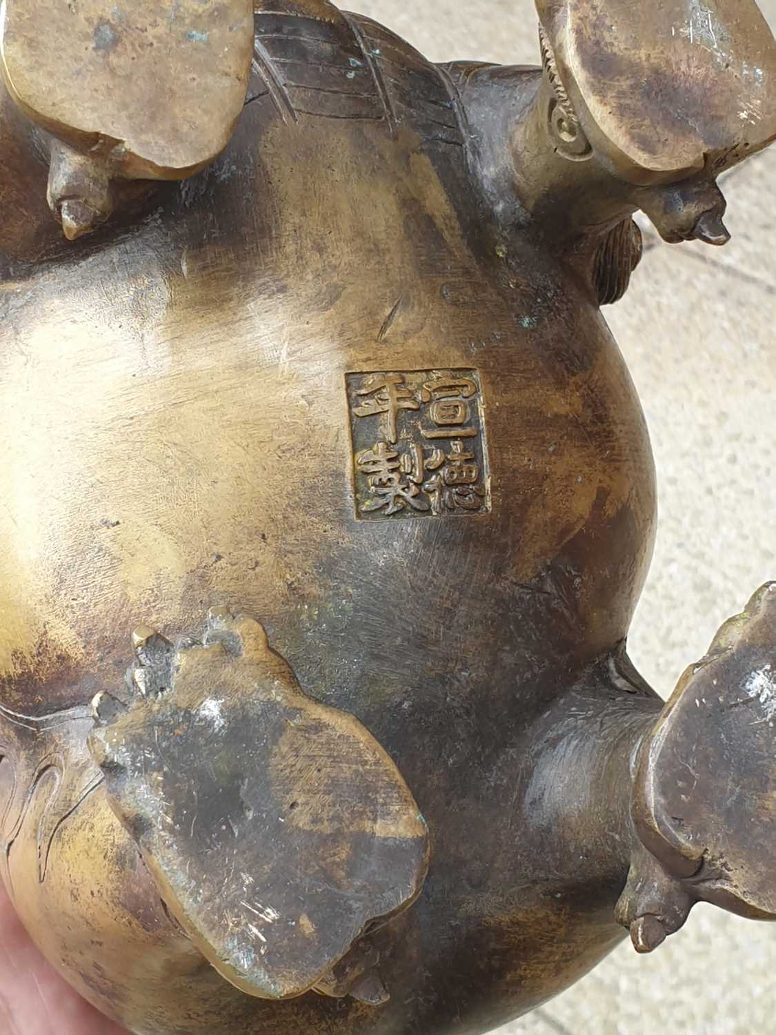 A large Chinese bronze Pixiu censor, with open mouth, scrolling mane and eyebrows, the ears pricked, - Image 18 of 27