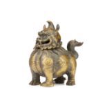 A large Chinese bronze Pixiu censor, with open mouth, scrolling mane and eyebrows, the ears pricked,