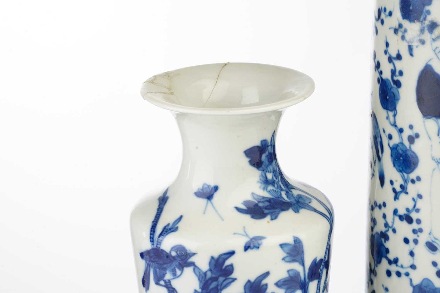 A Chinese blue & white vase, Qing, 18th century, painted with a bird upon a stem of tree peony, - Image 2 of 7