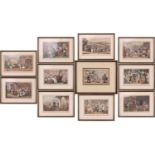 A collection of eleven Rowlandson 'Dr. Syntax' coloured prints, each framed and glazed.
