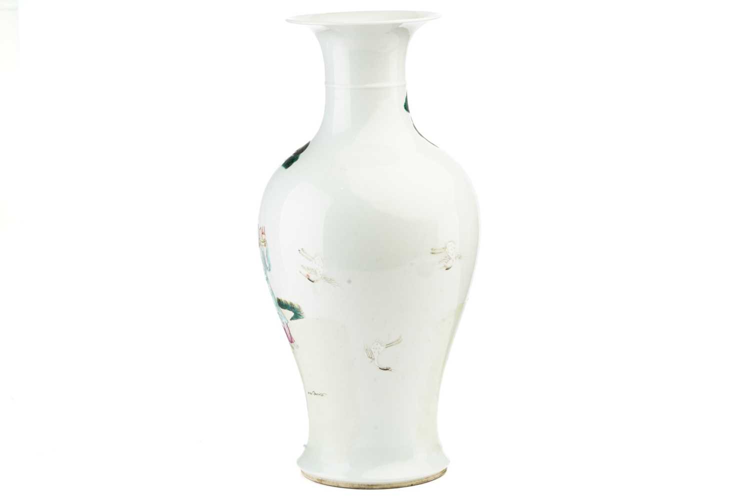 A Chinese porcelain famille rose baluster vase, painted with Shoulao holding a peach, seated beneath - Image 6 of 8