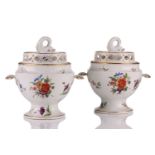 Pair of Chamberlains Worcester ice pails and covers, painted with cut summer blooms circa 1810,