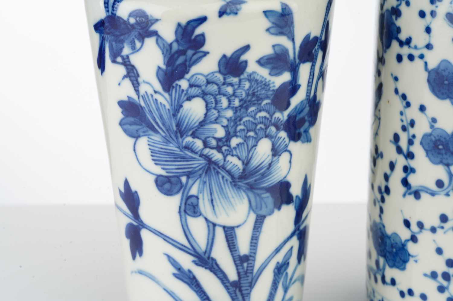 A Chinese blue & white vase, Qing, 18th century, painted with a bird upon a stem of tree peony, - Image 4 of 7