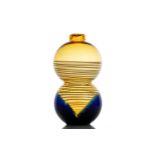 A Moser 'Unikat' amber and blue coloured glass vase, deisgned by Jiri Suhajek, of double gourd